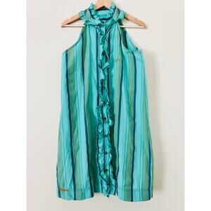 Project E Vintage Women's Dress Summer Medium Shirtdress Green Blue Button-down